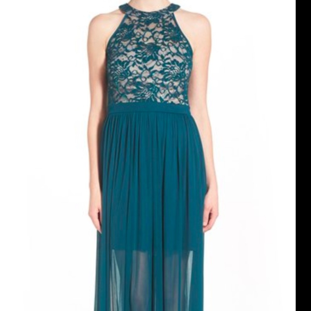 Morgan & Co. Deep Teal Lace Maxi Dress